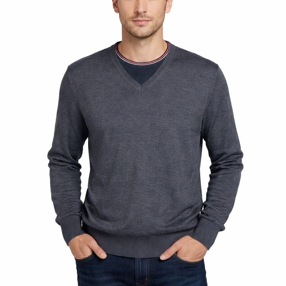 Brooks Brothers Italian Yarn Gray Knit V-Neck Sweater Merino Wool Mens size M